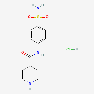 molecular formula C12H18ClN3O3S B2889822 N-[4-(aminosulfonyl)phenyl]piperidine-4-carboxamide hydrochloride CAS No. 1052545-65-9