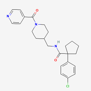 molecular formula C24H28ClN3O2 B2889824 1-(4-chlorophenyl)-N-((1-isonicotinoylpiperidin-4-yl)methyl)cyclopentanecarboxamide CAS No. 1396760-31-8