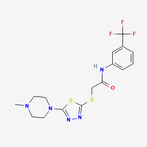 molecular formula C16H18F3N5OS2 B2889833 2-((5-(4-甲基哌嗪-1-基)-1,3,4-噻二唑-2-基)硫代)-N-(3-(三氟甲基)苯基)乙酰胺 CAS No. 1105251-34-0