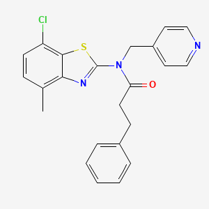 molecular formula C23H20ClN3OS B2889852 N-(7-chloro-4-methylbenzo[d]thiazol-2-yl)-3-phenyl-N-(pyridin-4-ylmethyl)propanamide CAS No. 923195-49-7