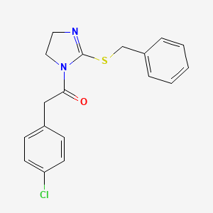 molecular formula C18H17ClN2OS B2889860 1-(2-(benzylthio)-4,5-dihydro-1H-imidazol-1-yl)-2-(4-chlorophenyl)ethanone CAS No. 851864-42-1
