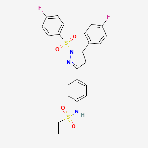molecular formula C23H21F2N3O4S2 B2889919 N-(4-(5-(4-fluorophenyl)-1-((4-fluorophenyl)sulfonyl)-4,5-dihydro-1H-pyrazol-3-yl)phenyl)ethanesulfonamide CAS No. 851781-49-2