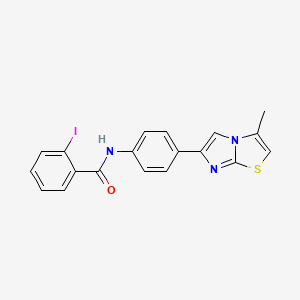 molecular formula C19H14IN3OS B2889923 2-iodo-N-(4-(3-methylimidazo[2,1-b]thiazol-6-yl)phenyl)benzamide CAS No. 893987-63-8
