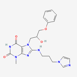 molecular formula C21H25N7O4 B2889928 8-((3-(1H-imidazol-1-yl)propyl)amino)-7-(2-hydroxy-3-phenoxypropyl)-3-methyl-1H-purine-2,6(3H,7H)-dione CAS No. 510717-29-0