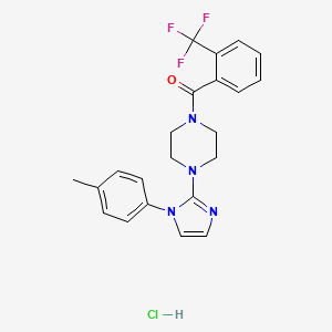 molecular formula C22H22ClF3N4O B2889929 (4-(1-(对甲苯基)-1H-咪唑-2-基)哌嗪-1-基)(2-(三氟甲基)苯基)甲酮盐酸盐 CAS No. 1185049-68-6