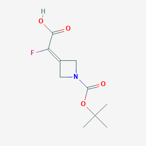 molecular formula C10H14FNO4 B2889939 2-氟-2-[1-[(2-甲基丙烷-2-基)氧羰基]氮杂环丁-3-亚甲基]乙酸 CAS No. 1597202-96-4