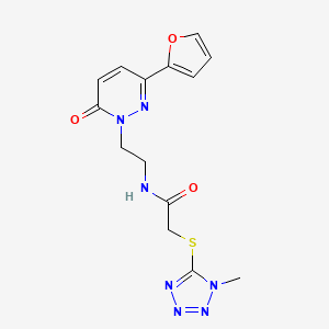 molecular formula C14H15N7O3S B2889970 N-(2-(3-(呋喃-2-基)-6-氧代哒嗪-1(6H)-基)乙基)-2-((1-甲基-1H-四唑-5-基)硫代)乙酰胺 CAS No. 1219913-84-4