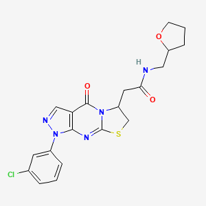 molecular formula C20H20ClN5O3S B2889982 2-(1-(3-chlorophenyl)-4-oxo-1,4,6,7-tetrahydropyrazolo[3,4-d]thiazolo[3,2-a]pyrimidin-6-yl)-N-((tetrahydrofuran-2-yl)methyl)acetamide CAS No. 952835-92-6