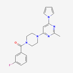 molecular formula C20H20FN5O B2889987 (3-fluorophenyl)(4-(2-methyl-6-(1H-pyrrol-1-yl)pyrimidin-4-yl)piperazin-1-yl)methanone CAS No. 1396583-41-7