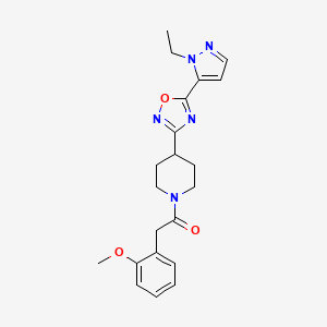 molecular formula C21H25N5O3 B2890015 1-(4-(5-(1-ethyl-1H-pyrazol-5-yl)-1,2,4-oxadiazol-3-yl)piperidin-1-yl)-2-(2-methoxyphenyl)ethanone CAS No. 2034355-47-8