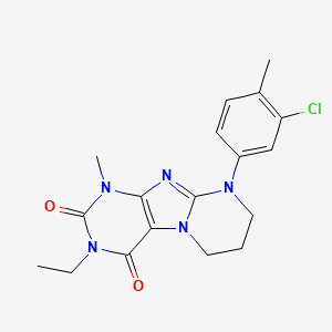 molecular formula C18H20ClN5O2 B2890028 9-(3-chloro-4-methylphenyl)-3-ethyl-1-methyl-6,7,8,9-tetrahydropyrimido[2,1-f]purine-2,4(1H,3H)-dione CAS No. 923437-15-4