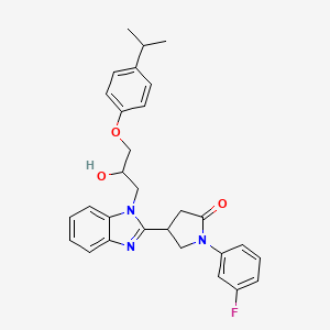 molecular formula C29H30FN3O3 B2890034 1-(3-fluorophenyl)-4-(1-(2-hydroxy-3-(4-isopropylphenoxy)propyl)-1H-benzo[d]imidazol-2-yl)pyrrolidin-2-one CAS No. 1147194-40-8