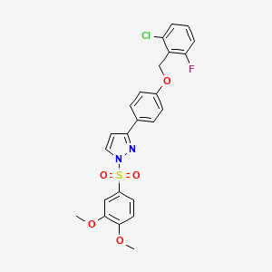 molecular formula C24H20ClFN2O5S B2890046 3-{4-[(2-氯-6-氟苄基)氧代]苯基}-1-[(3,4-二甲氧基苯基)磺酰基]-1H-吡唑 CAS No. 477711-00-5