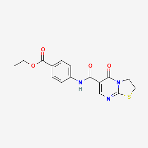 molecular formula C16H15N3O4S B2890070 4-(5-氧代-3,5-二氢-2H-噻唑并[3,2-a]嘧啶-6-甲酰氨基)苯甲酸乙酯 CAS No. 497072-47-6