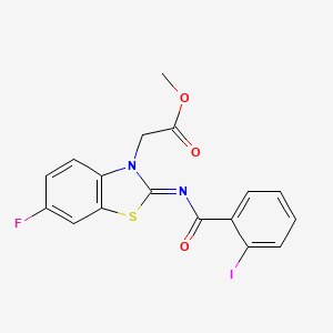 molecular formula C17H12FIN2O3S B2890075 (Z)-methyl 2-(6-fluoro-2-((2-iodobenzoyl)imino)benzo[d]thiazol-3(2H)-yl)acetate CAS No. 865198-28-3