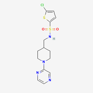 molecular formula C14H17ClN4O2S2 B2890077 5-chloro-N-((1-(pyrazin-2-yl)piperidin-4-yl)methyl)thiophene-2-sulfonamide CAS No. 1396866-84-4