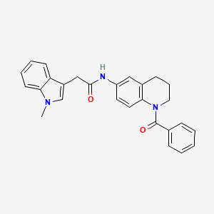 molecular formula C27H25N3O2 B2890097 N-(1-benzoyl-1,2,3,4-tetrahydroquinolin-6-yl)-2-(1-methyl-1H-indol-3-yl)acetamide CAS No. 1286710-56-2