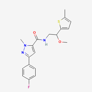 molecular formula C19H20FN3O2S B2890102 3-(4-fluorophenyl)-N-(2-methoxy-2-(5-methylthiophen-2-yl)ethyl)-1-methyl-1H-pyrazole-5-carboxamide CAS No. 1797875-96-7