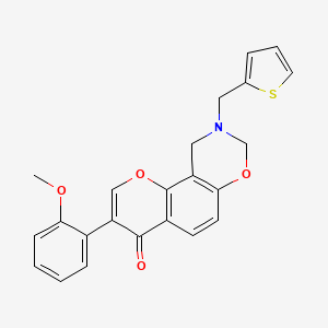 molecular formula C23H19NO4S B2890106 3-(2-methoxyphenyl)-9-(thiophen-2-ylmethyl)-9,10-dihydrochromeno[8,7-e][1,3]oxazin-4(8H)-one CAS No. 929858-46-8