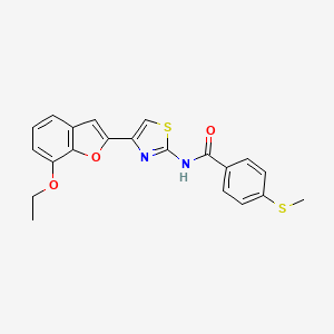 molecular formula C21H18N2O3S2 B2890118 N-(4-(7-ethoxybenzofuran-2-yl)thiazol-2-yl)-4-(methylthio)benzamide CAS No. 921798-19-8