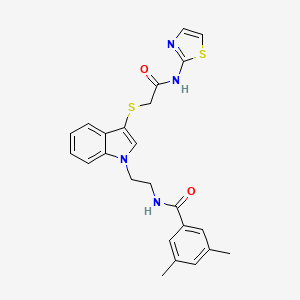 molecular formula C24H24N4O2S2 B2890132 3,5-dimethyl-N-[2-[3-[2-oxo-2-(1,3-thiazol-2-ylamino)ethyl]sulfanylindol-1-yl]ethyl]benzamide CAS No. 532974-46-2