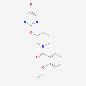 molecular formula C18H20FN3O3 B2890133 (2-Ethoxyphenyl)(3-((5-fluoropyrimidin-2-yl)oxy)piperidin-1-yl)methanone CAS No. 2034396-76-2