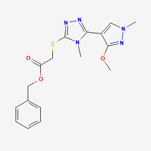 benzyl 2-((5-(3-methoxy-1-methyl-1H-pyrazol-4-yl)-4-methyl-4H-1,2,4-triazol-3-yl)thio)acetate