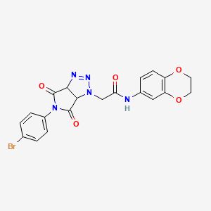 molecular formula C20H16BrN5O5 B2890147 2-(5-(4-bromophenyl)-4,6-dioxo-4,5,6,6a-tetrahydropyrrolo[3,4-d][1,2,3]triazol-1(3aH)-yl)-N-(2,3-dihydrobenzo[b][1,4]dioxin-6-yl)acetamide CAS No. 1052612-53-9