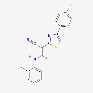 molecular formula C19H14ClN3S B2890158 (E)-2-(4-(4-chlorophenyl)thiazol-2-yl)-3-(o-tolylamino)acrylonitrile CAS No. 1321927-11-0