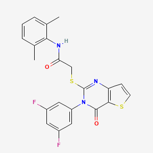 molecular formula C22H17F2N3O2S2 B2890187 2-{[3-(3,5-二氟苯基)-4-氧代-3,4-二氢噻吩并[3,2-d]嘧啶-2-基]硫代}-N-(2,6-二甲基苯基)乙酰胺 CAS No. 1260633-87-1