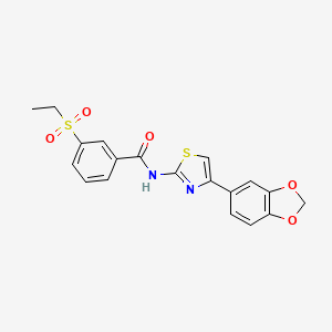 molecular formula C19H16N2O5S2 B2890190 N-(4-(苯并[d][1,3]二氧杂环-5-基)噻唑-2-基)-3-(乙基磺酰基)苯甲酰胺 CAS No. 898434-29-2
