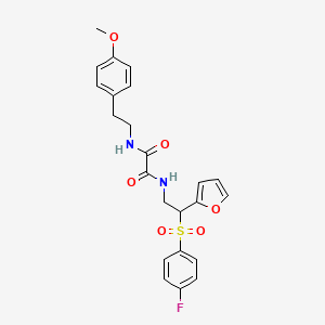 molecular formula C23H23FN2O6S B2890191 N-[2-[(4-氟苯基)磺酰基]-2-(2-呋喃基)乙基]-N'-[2-(4-甲氧基苯基)乙基]乙二酰胺 CAS No. 896312-02-0