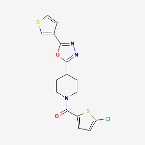 molecular formula C16H14ClN3O2S2 B2890222 (5-氯噻吩-2-基)(4-(5-(噻吩-3-基)-1,3,4-恶二唑-2-基)哌啶-1-基)甲酮 CAS No. 1448035-44-6