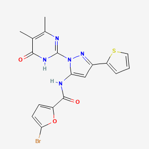 molecular formula C18H14BrN5O3S B2890227 5-溴-N-(1-(4,5-二甲基-6-氧代-1,6-二氢嘧啶-2-基)-3-(噻吩-2-基)-1H-吡唑-5-基)呋喃-2-甲酰胺 CAS No. 1171586-40-5