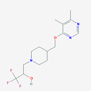 molecular formula C15H22F3N3O2 B2890230 3-(4-(((5,6-Dimethylpyrimidin-4-yl)oxy)methyl)piperidin-1-yl)-1,1,1-trifluoropropan-2-ol CAS No. 2320380-91-2