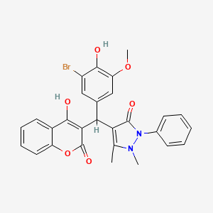 molecular formula C28H23BrN2O6 B2890237 4-((3-bromo-4-hydroxy-5-methoxyphenyl)(4-hydroxy-2-oxo-2H-chromen-3-yl)methyl)-1,5-dimethyl-2-phenyl-1H-pyrazol-3(2H)-one CAS No. 725217-04-9