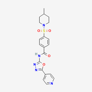 molecular formula C20H21N5O4S B2890240 4-((4-甲基哌啶-1-基)磺酰基)-N-(5-(吡啶-4-基)-1,3,4-恶二唑-2-基)苯甲酰胺 CAS No. 862824-95-1