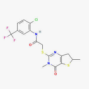 molecular formula C17H15ClF3N3O2S2 B2890243 N-[2-氯-5-(三氟甲基)苯基]-2-[(3,6-二甲基-4-氧代-6,7-二氢噻吩并[3,2-d]嘧啶-2-基)硫代]乙酰胺 CAS No. 688353-23-3