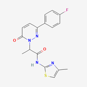 molecular formula C17H15FN4O2S B2890249 2-(3-(4-氟苯基)-6-氧代嘧啶并[1(6H)-基]-N-(4-甲基噻唑-2-基)丙酰胺 CAS No. 1203365-57-4