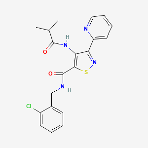 molecular formula C20H19ClN4O2S B2890251 N-(2-chlorobenzyl)-4-(isobutyrylamino)-3-pyridin-2-ylisothiazole-5-carboxamide CAS No. 1251627-64-1