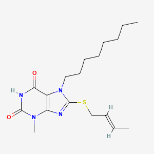 molecular formula C18H28N4O2S B2890258 8-[(E)-but-2-enyl]sulfanyl-3-methyl-7-octylpurine-2,6-dione CAS No. 371117-43-0