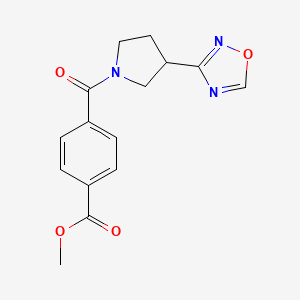 molecular formula C15H15N3O4 B2890259 Methyl 4-(3-(1,2,4-oxadiazol-3-yl)pyrrolidine-1-carbonyl)benzoate CAS No. 2034550-96-2