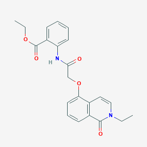molecular formula C22H22N2O5 B2890262 Ethyl 2-(2-((2-ethyl-1-oxo-1,2-dihydroisoquinolin-5-yl)oxy)acetamido)benzoate CAS No. 898430-92-7