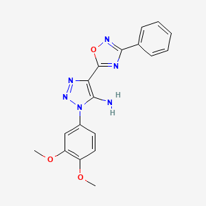 molecular formula C18H16N6O3 B2890266 1-(3,4-dimethoxyphenyl)-4-(3-phenyl-1,2,4-oxadiazol-5-yl)-1H-1,2,3-triazol-5-amine CAS No. 892760-69-9