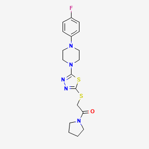 molecular formula C18H22FN5OS2 B2890273 2-((5-(4-(4-Fluorophenyl)piperazin-1-yl)-1,3,4-thiadiazol-2-yl)thio)-1-(pyrrolidin-1-yl)ethanone CAS No. 1105251-86-2