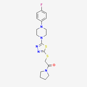 molecular formula C18H22FN5OS2 B2890273 2-((5-(4-(4-氟苯基)哌嗪-1-基)-1,3,4-噻二唑-2-基)硫代)-1-(吡咯烷-1-基)乙酮 CAS No. 1105251-86-2