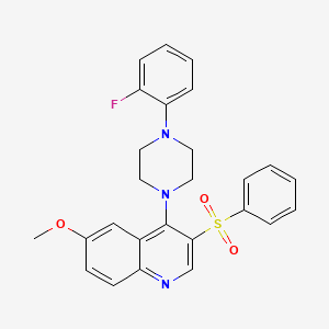 molecular formula C26H24FN3O3S B2890280 4-(4-(2-Fluorophenyl)piperazin-1-yl)-6-methoxy-3-(phenylsulfonyl)quinoline CAS No. 895651-52-2