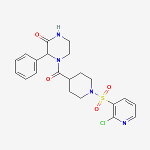 molecular formula C21H23ClN4O4S B2890294 4-{1-[(2-Chloropyridin-3-yl)sulfonyl]piperidine-4-carbonyl}-3-phenylpiperazin-2-one CAS No. 1252081-48-3