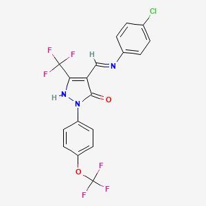 molecular formula C18H10ClF6N3O2 B2890298 4-[(4-氯苯胺)亚甲基]-2-[4-(三氟甲氧基)苯基]-5-(三氟甲基)-2,4-二氢-3H-吡唑-3-酮 CAS No. 338403-24-0