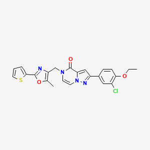molecular formula C23H19ClN4O3S B2890335 2-(3-chloro-4-ethoxyphenyl)-5-((5-methyl-2-(thiophen-2-yl)oxazol-4-yl)methyl)pyrazolo[1,5-a]pyrazin-4(5H)-one CAS No. 1357807-30-7